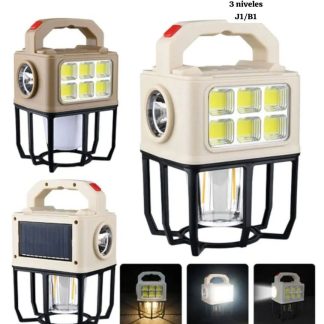 LÁMPARA CON LINTERNA Y FOCO RECARGABLE SOLAR Y USB